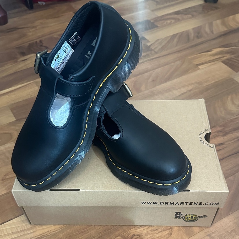 Dr. Martens Black T-Bar Leather Shoes NON SLIP